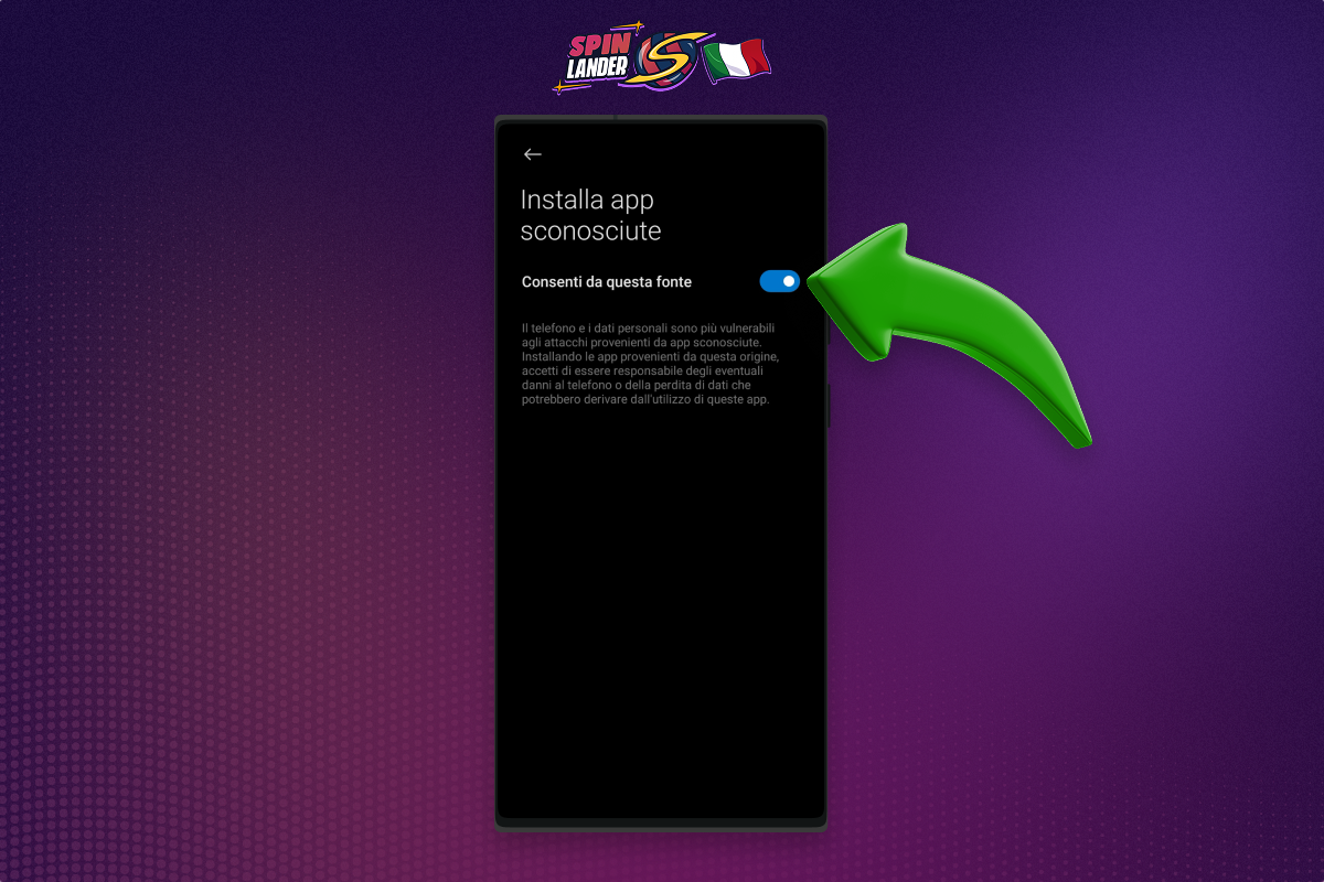 Consenti l'installazione di app da fonti sconosciute
