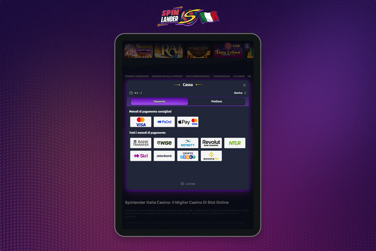 Metodi di pagamento disponibili su Spinlander Casino